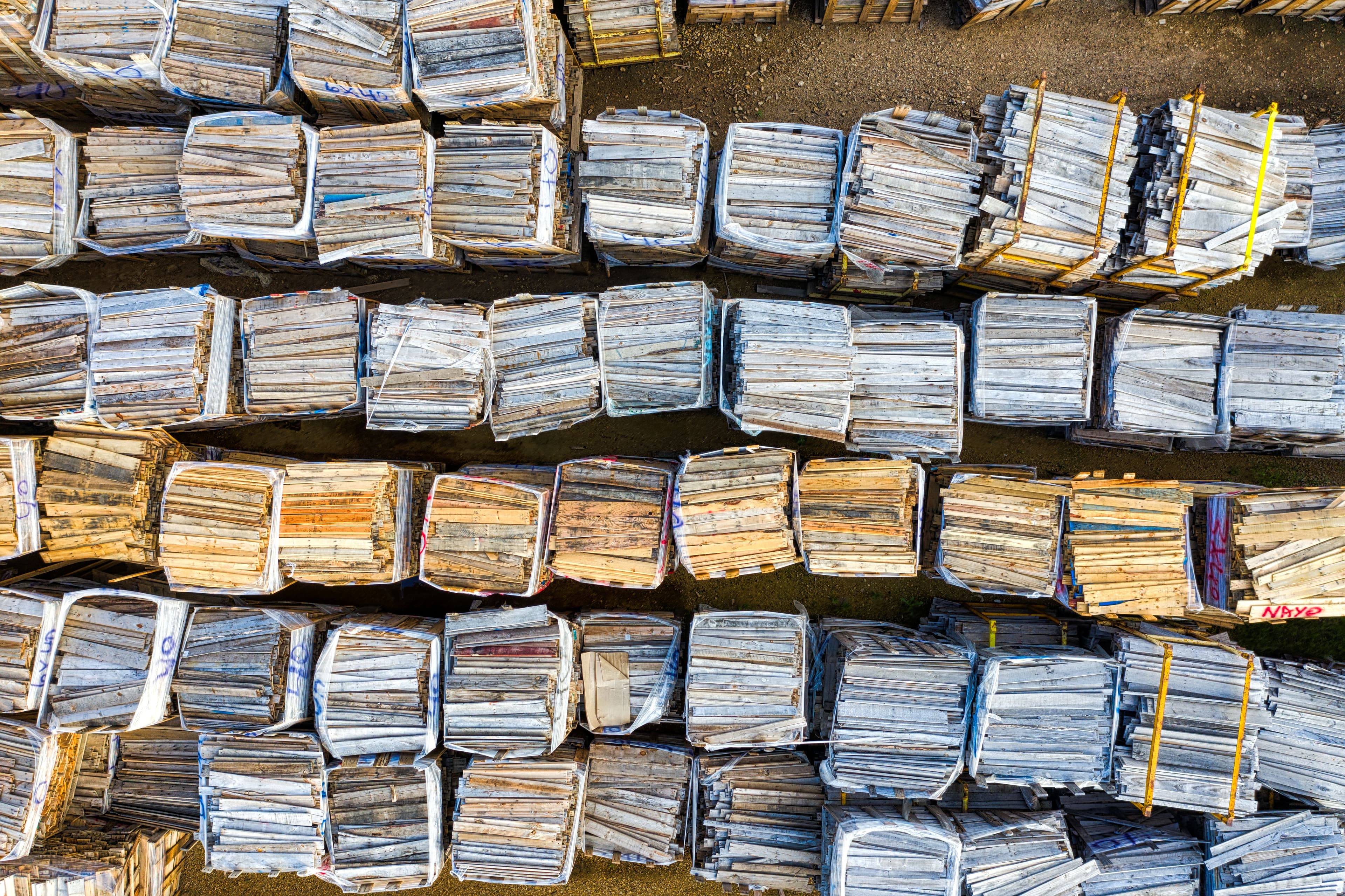 Graded resin bundled and packed for export.