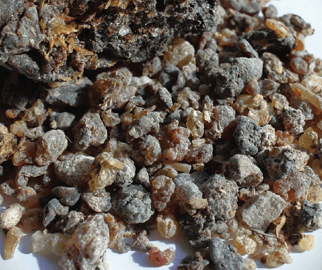 Royal Myrrh tears, showing deep reddish-brown color.